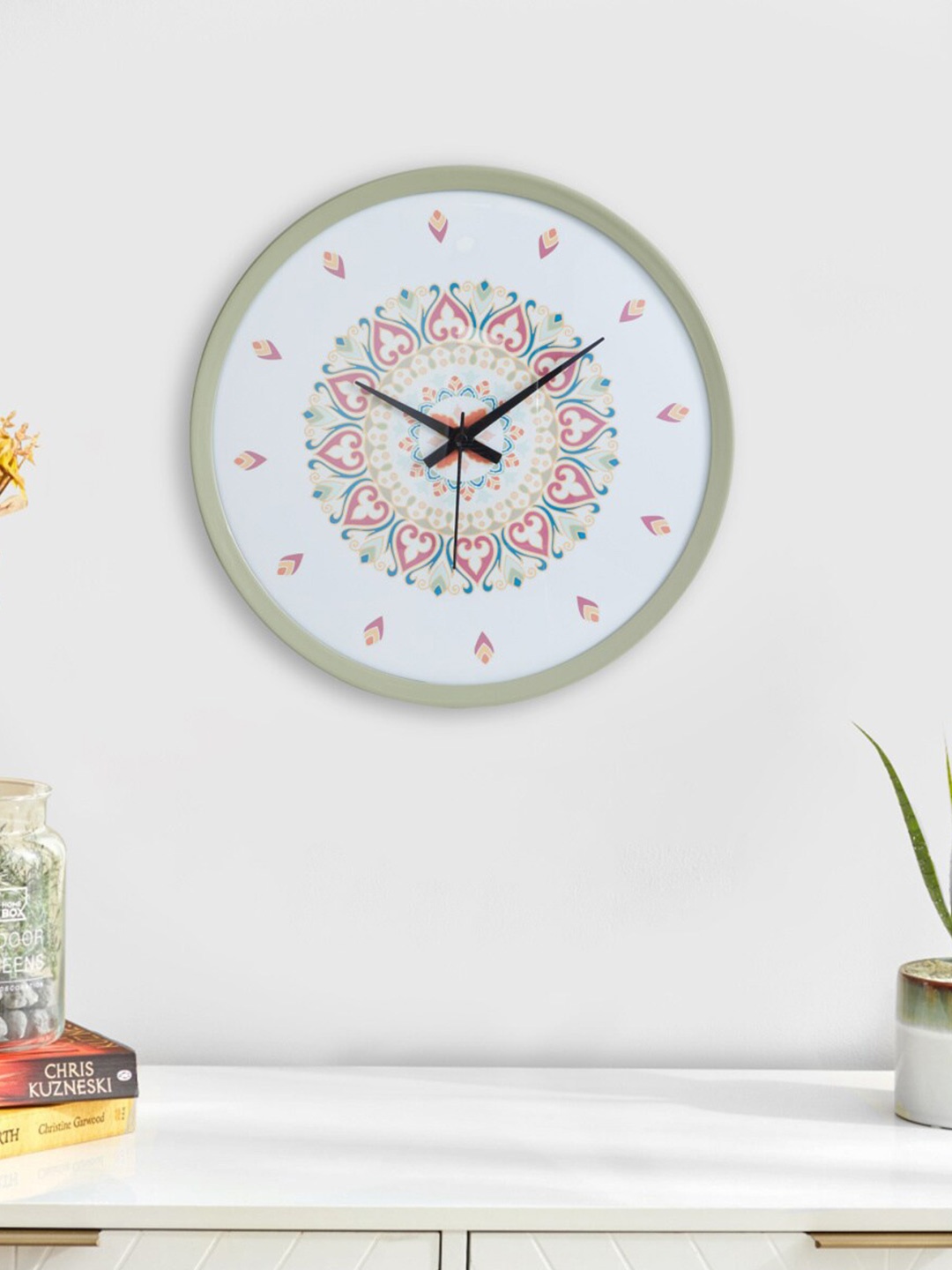 

Home Centre Corsica Irwin White & Green Printed Glass Round Traditional Wall Clock