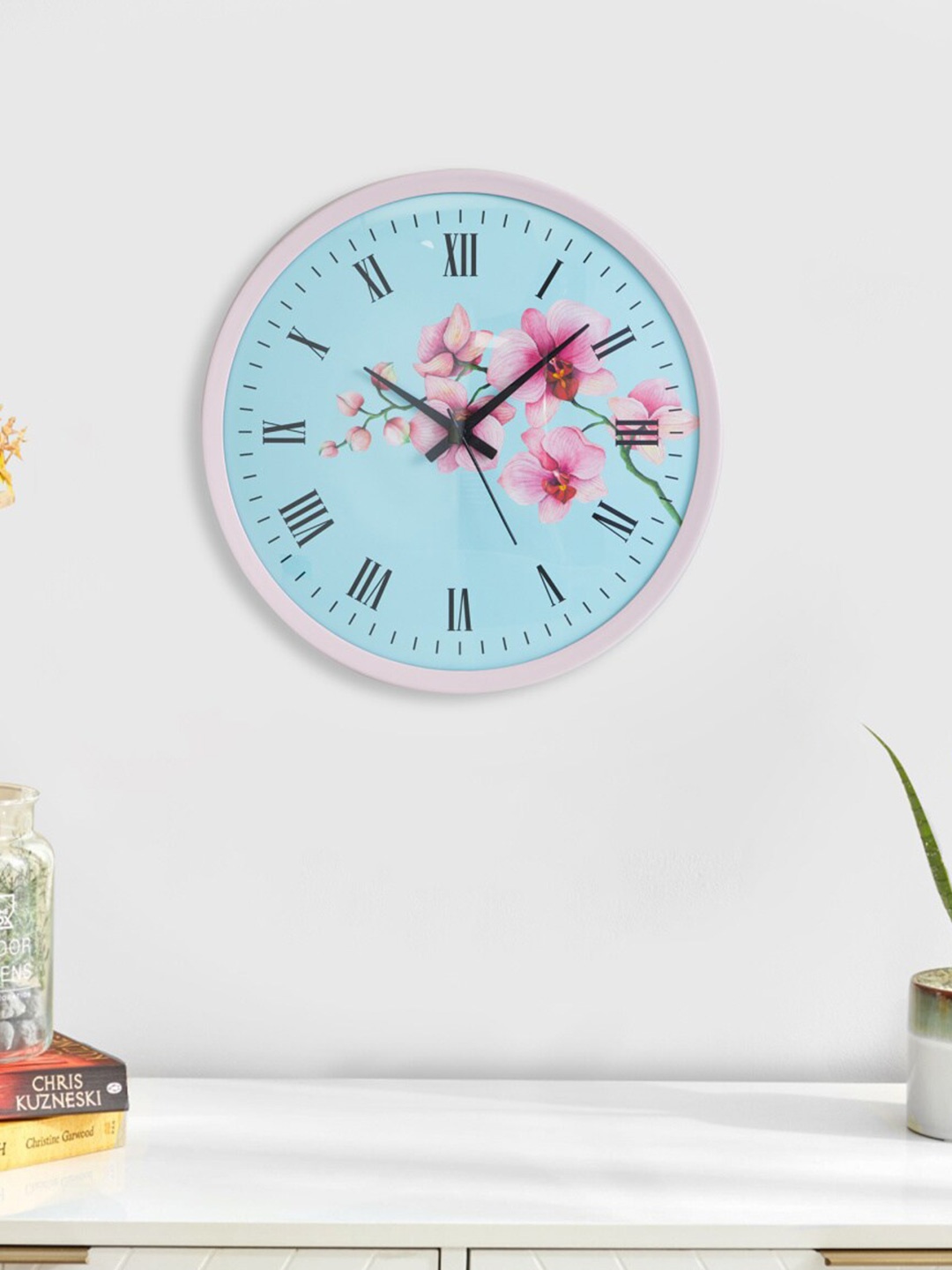 

Home Centre Corsica Irwin Blue & Pink Floral Printed Traditional Round Wall Clock