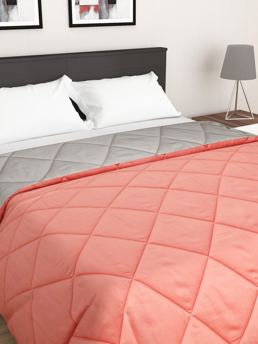 

Home Centre Pink & Grey Geometric Pure Cotton AC Room 300 GSM Single Bed Comforter
