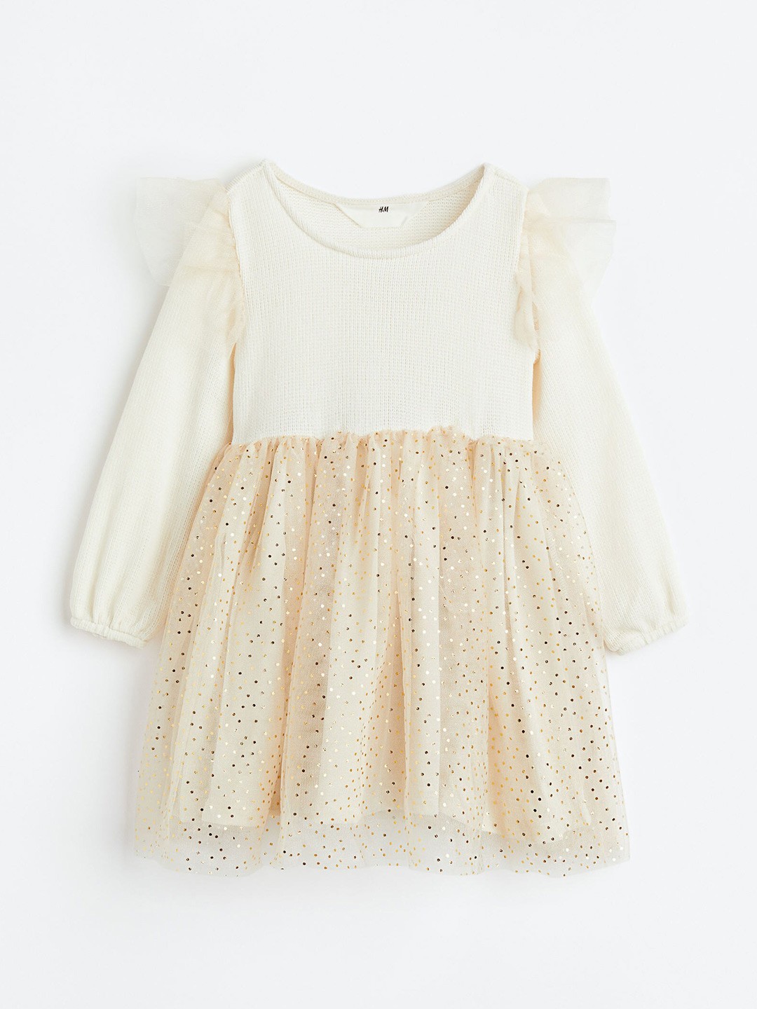 

H&M Girls Chenille And Tulle Dress, White