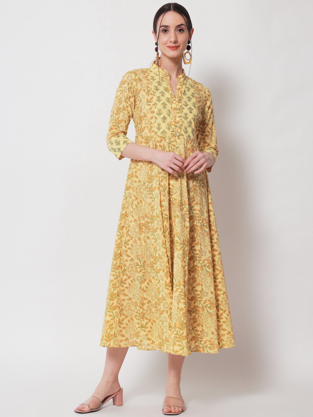 

HERE&NOW Printed Cotton Ethnic Dress, Yellow