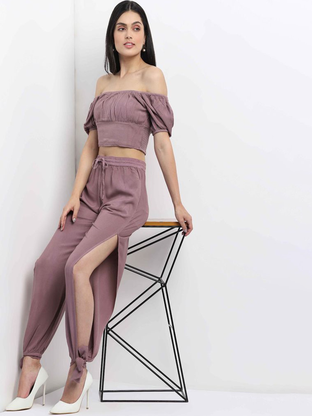 

MKOAL Women High-Rise Side Slit Trouser, Purple