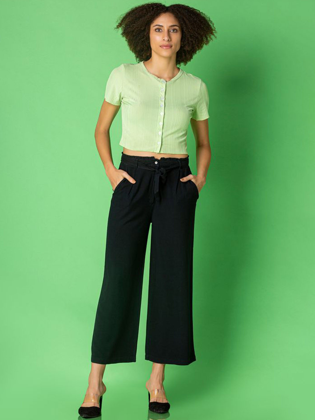 

MKOAL Women High-Rise Pleated Culottes Trouser, Black