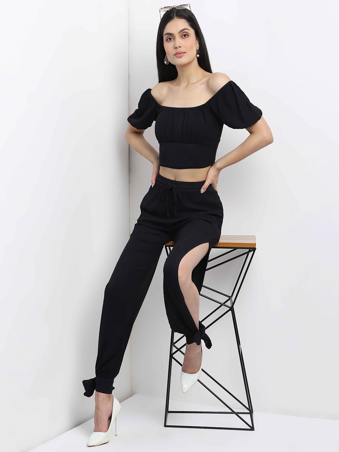 

MKOAL Women High-Rise Side Slit Trouser, Black
