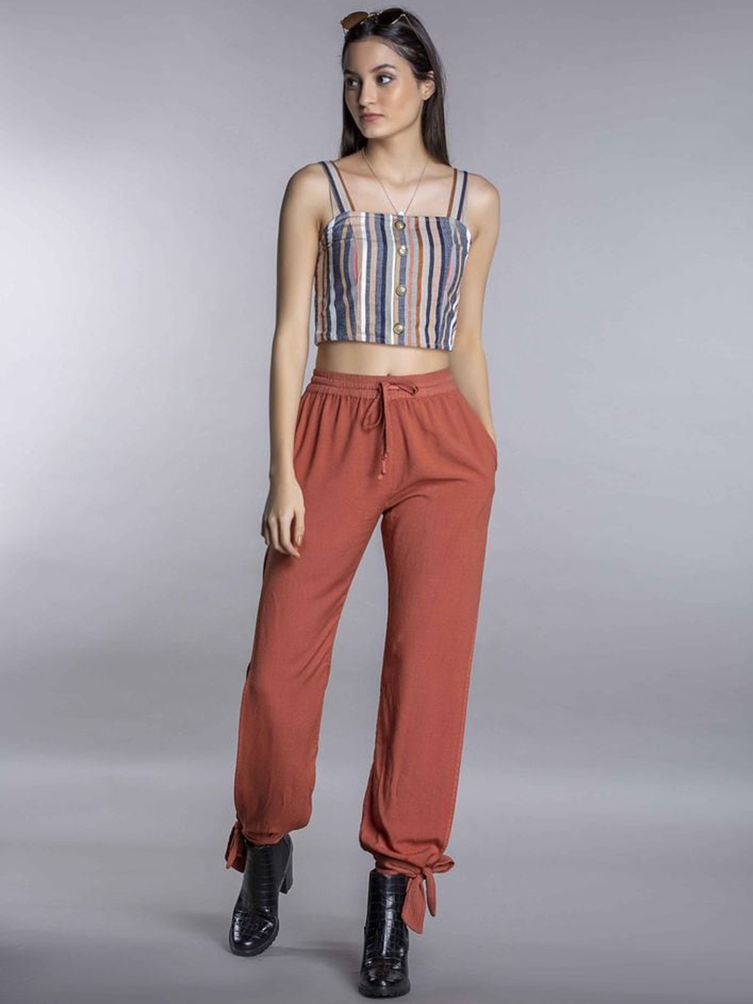 

MKOAL Women High-Rise Side Slit Trouser, Rust