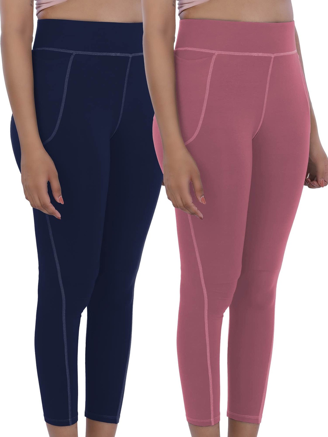 

FREECULTR Women Pack Of 2 High-Rise Activewear Ankle-Length Leggings, Blue