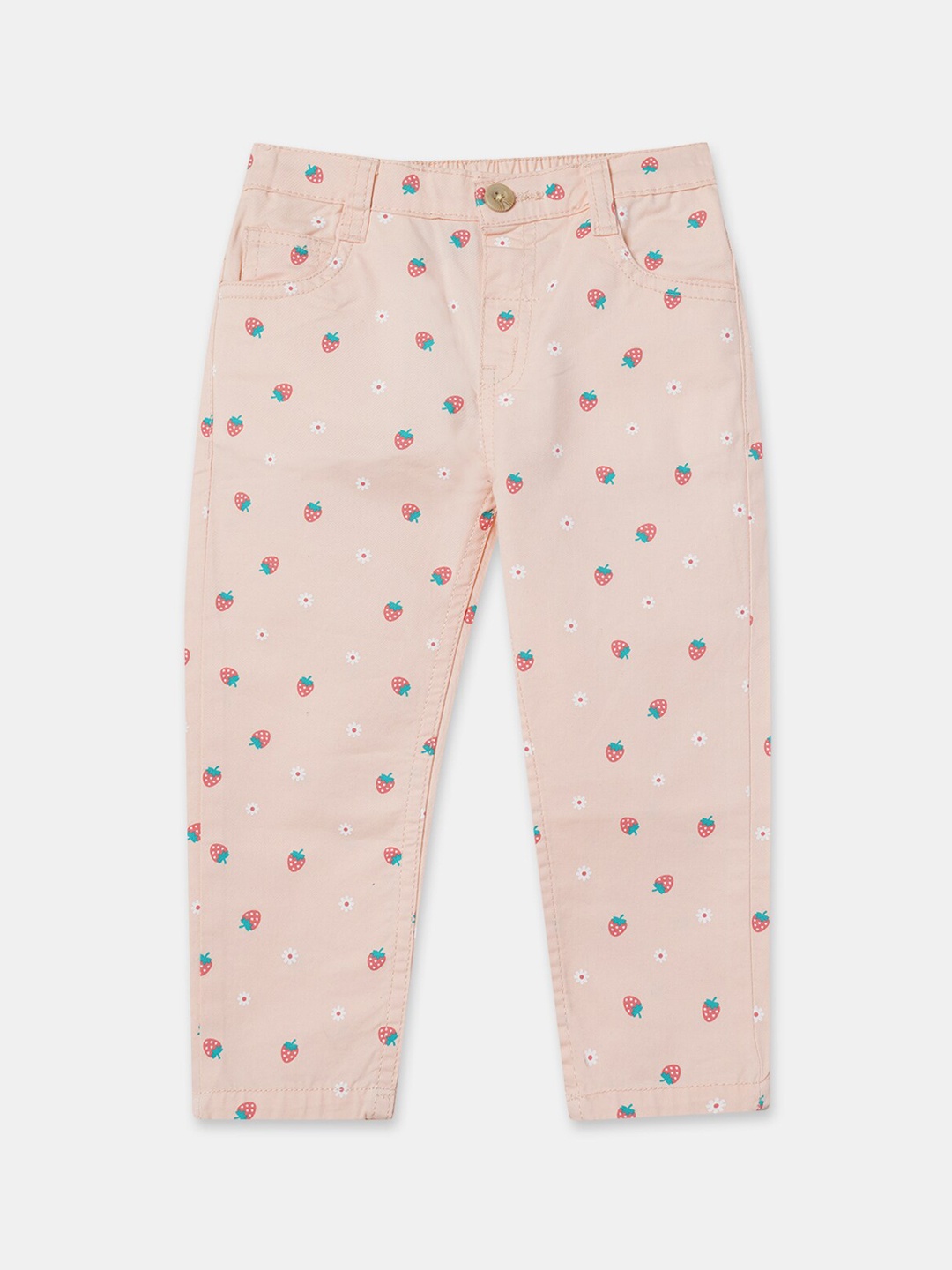 

R&B Girls Printed Regular Fit Cotton Trouser, Peach