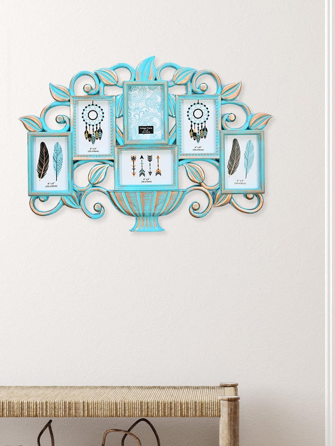 

Athome by Nilkamal 6 Pics Seagreen & Gold Toned Scroll Photo Frame, Sea green