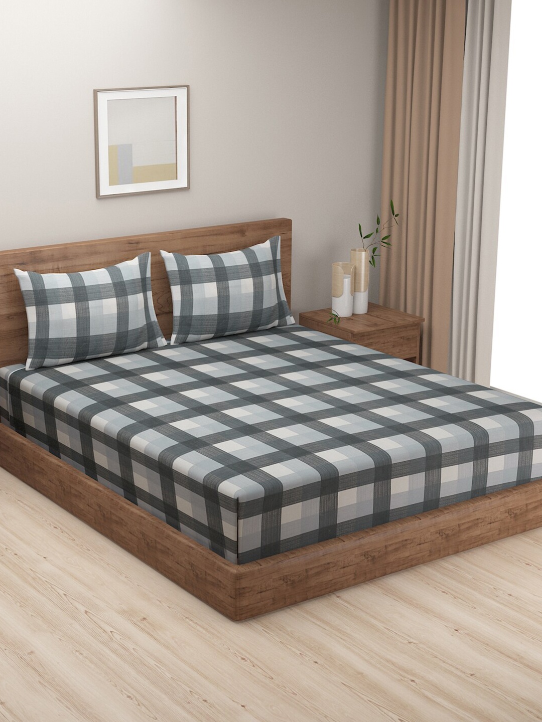 

SWAYAM Geometric 160 TC Cotton King Bedsheet with 2 Pillow Covers, Black
