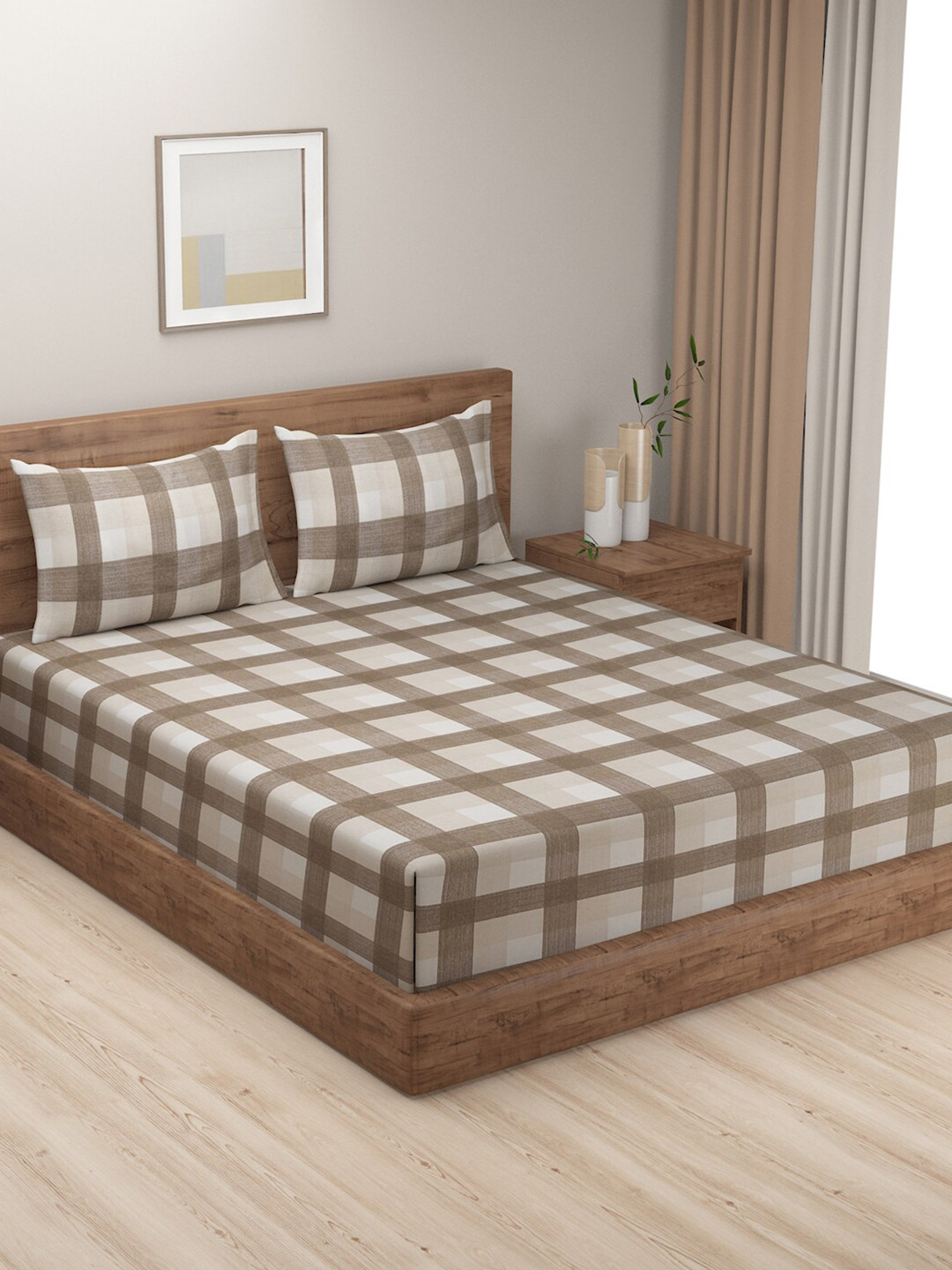 

SWAYAM Brown & Beige Geometric 160 TC Cotton King Bedsheet with 2 Pillow Covers