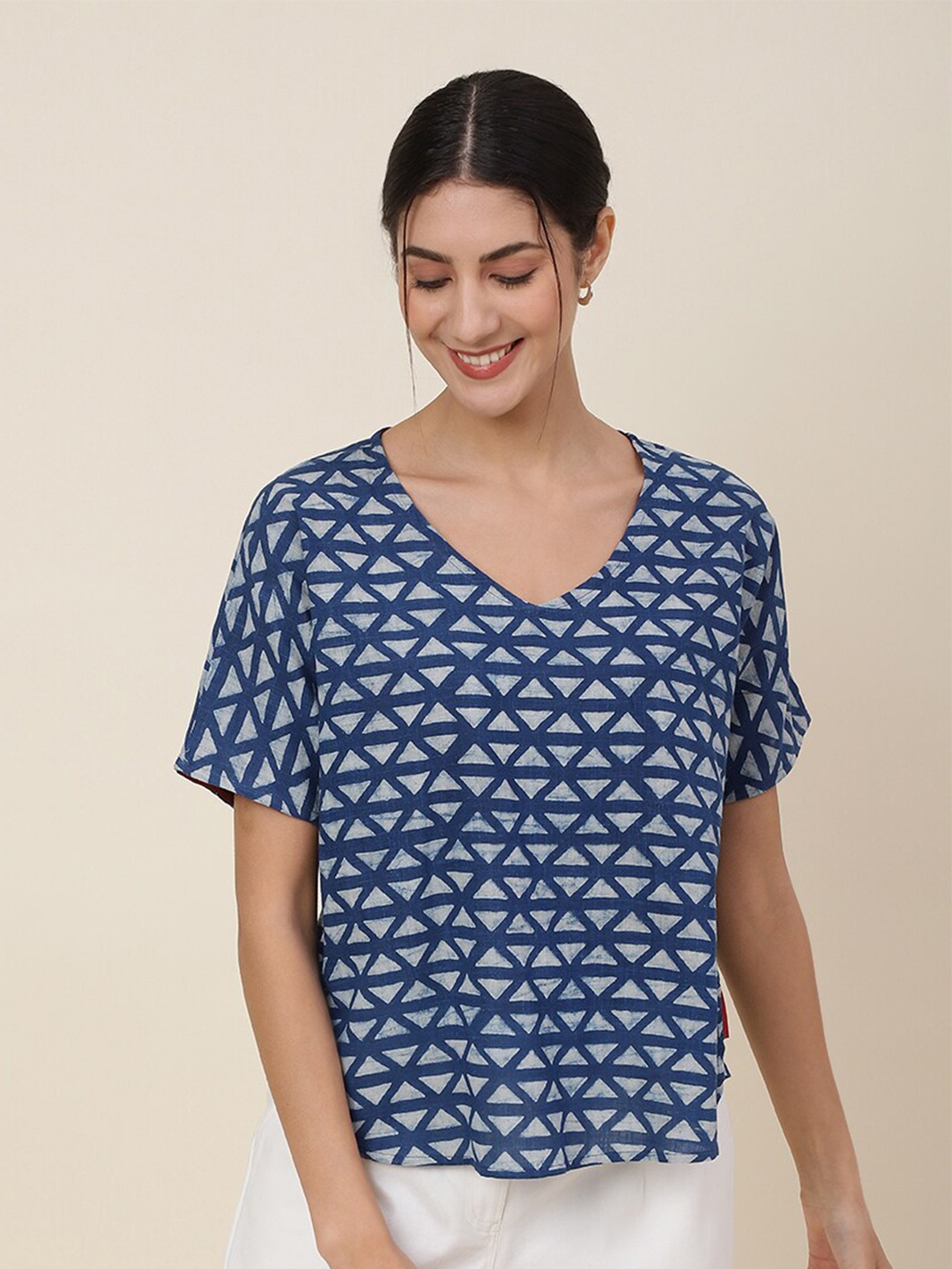 

Fabindia Geometric Printed Cotton Top, Blue