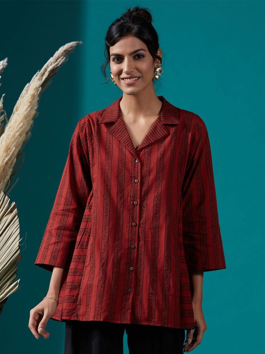 

Fabindia Maroon Striped Cotton Top