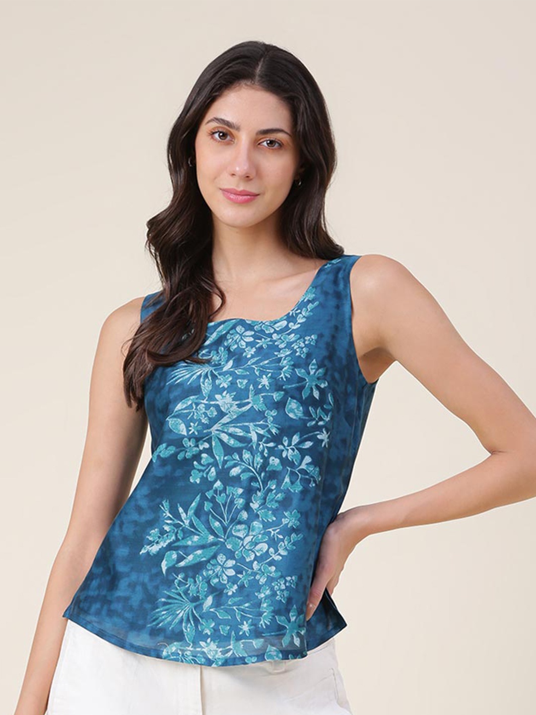 

Fabindia Floral Print Top, Teal