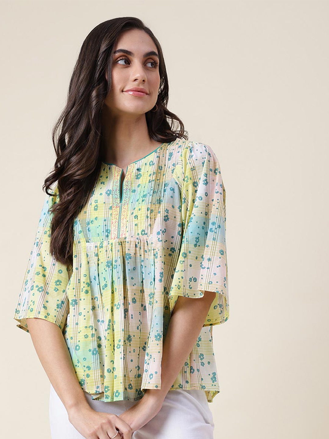 

Fabindia Floral Print Cotton Top, Mustard