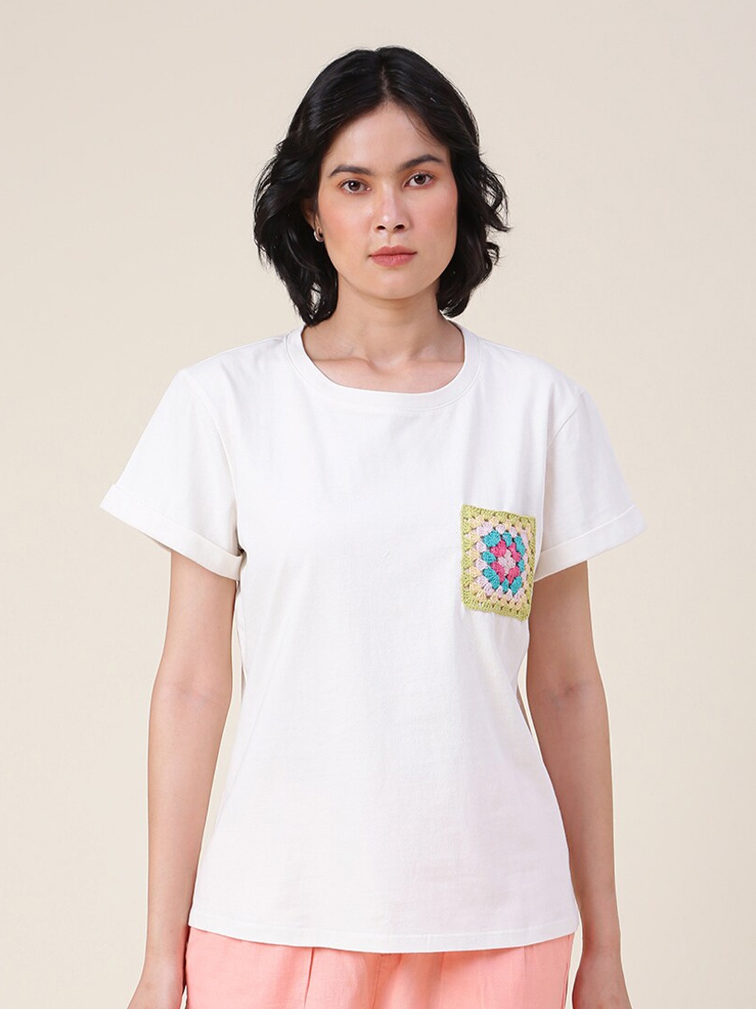 

Fabindia Round Neck Cotton Top, Off white