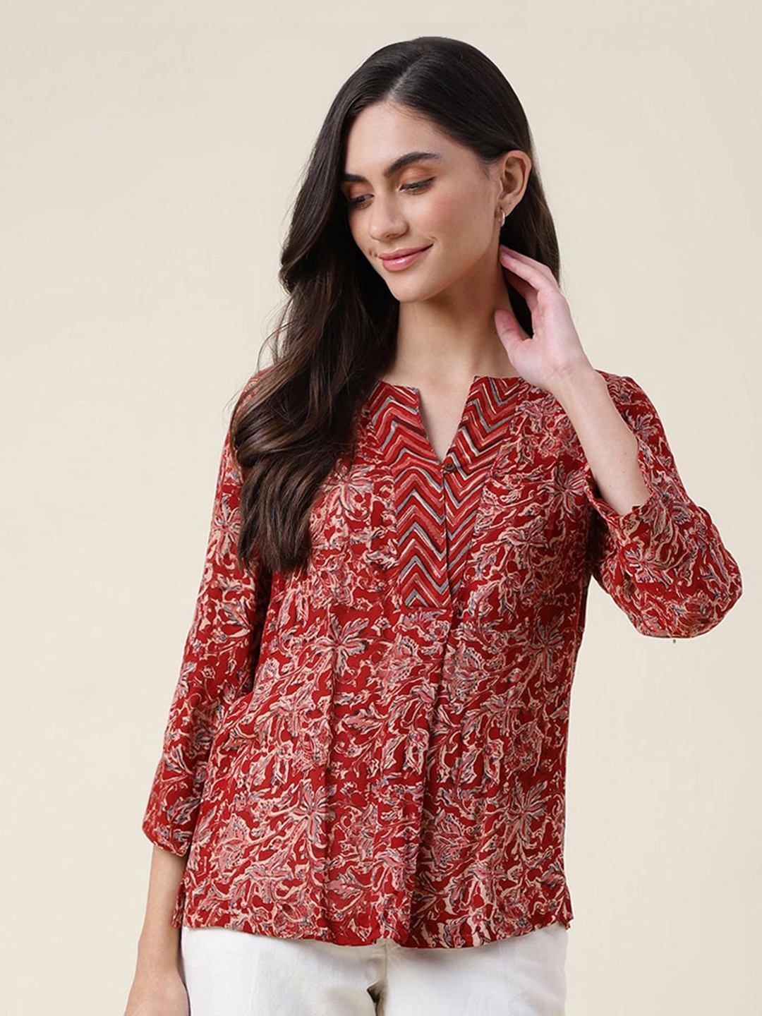 

Fabindia Floral Print Top, Red