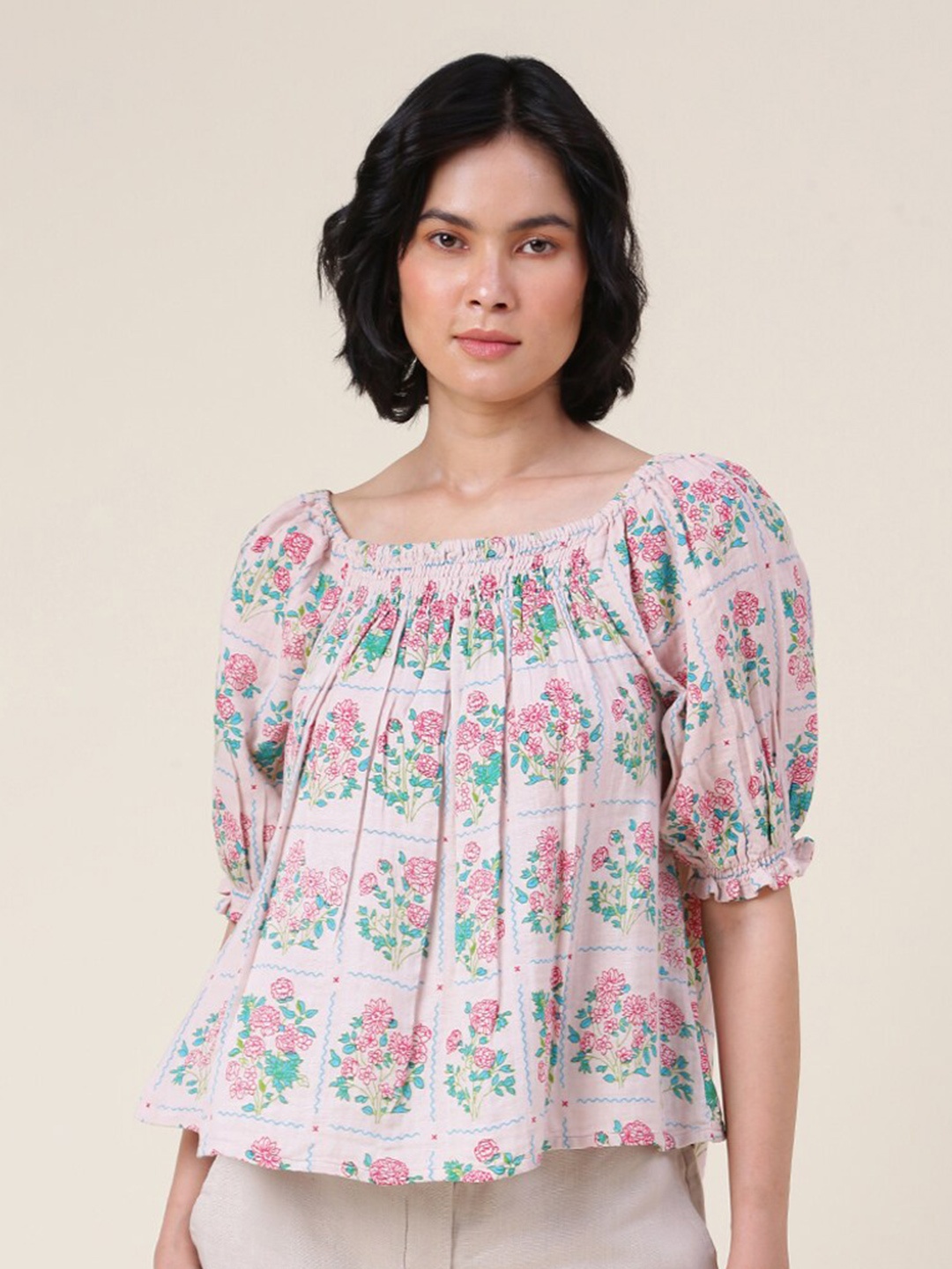 

Fabindia Floral Printed Cotton Top, Pink