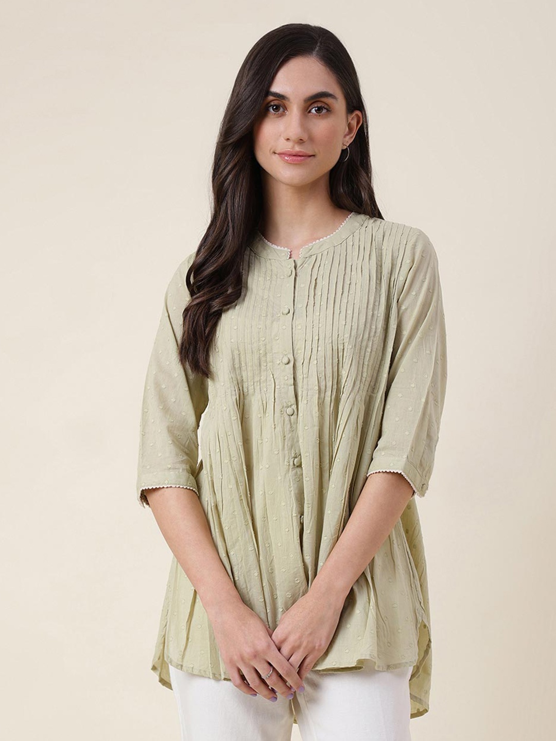 

Fabindia Mandarin Collar Cotton Top, Olive