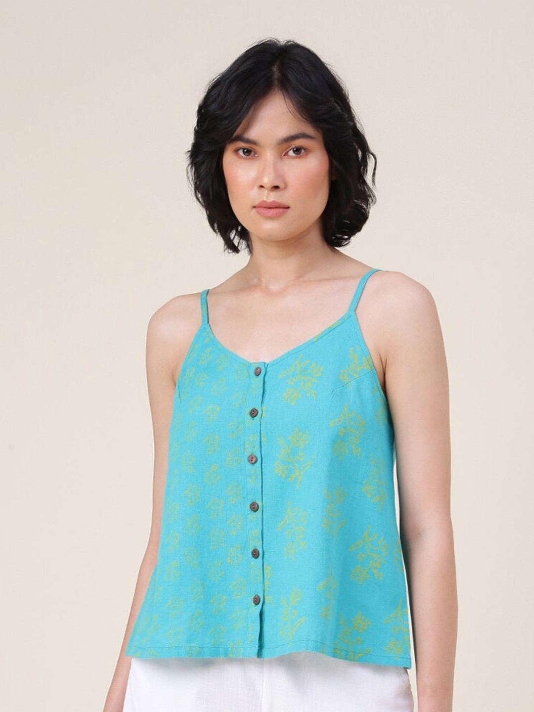 

Fabindia Floral Print Cotton Top, Blue