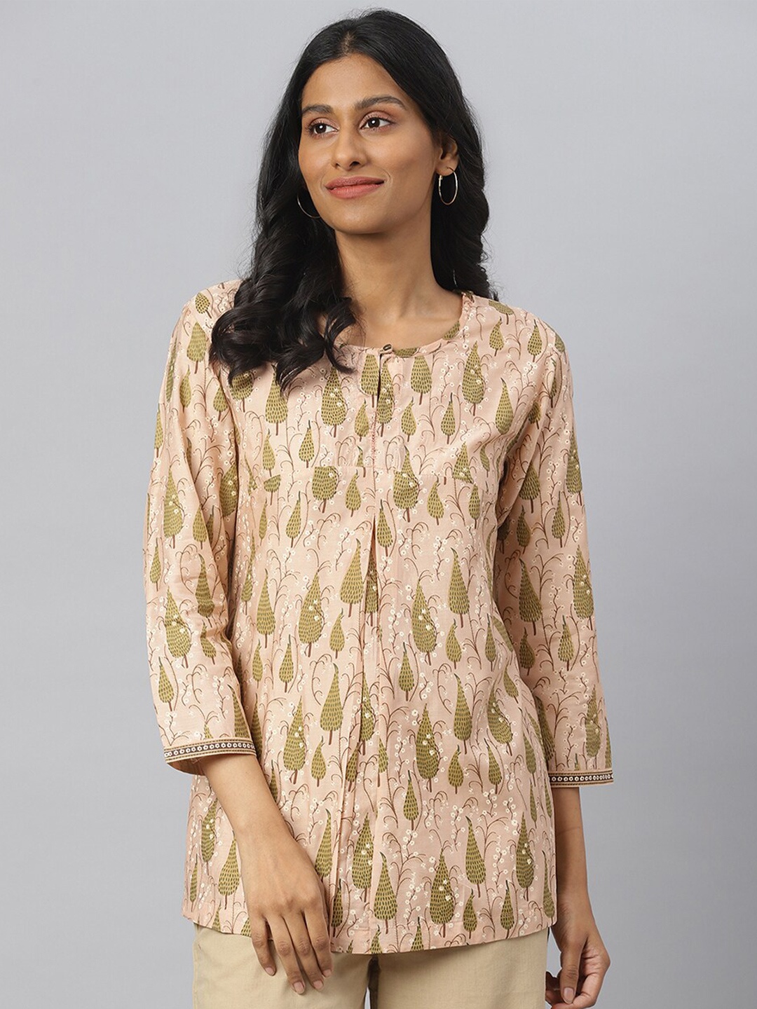 

Fabindia Round Neck Print Top, Peach
