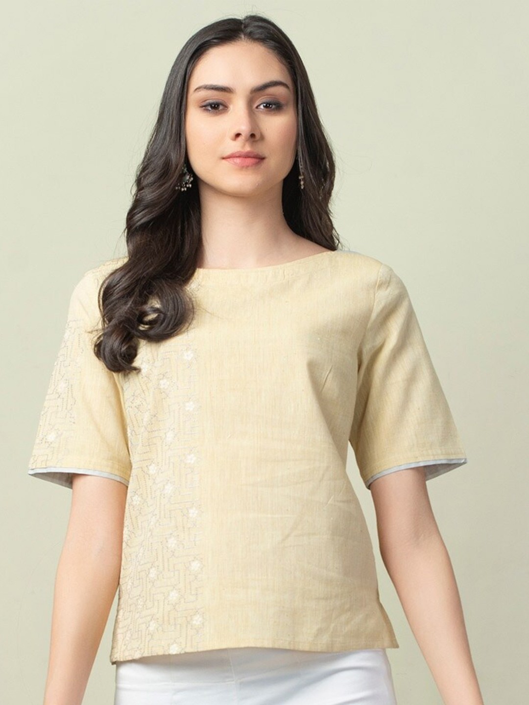 

Fabindia Yellow Print Top
