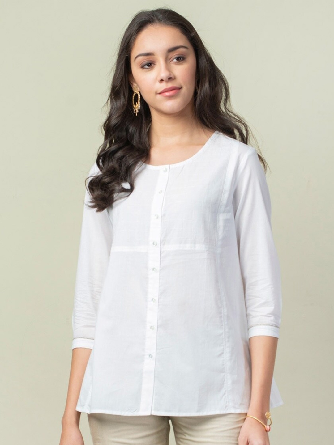 

Fabindia White Solid Cotton Top