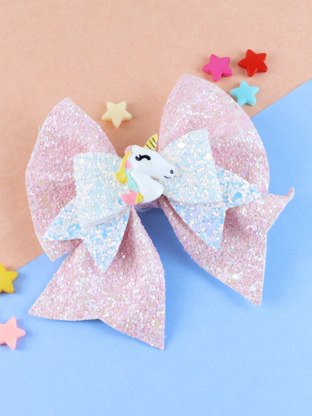 

Asthetika Kids Girls Pink & Blue Unicorn Glitter Bow Hair Clip