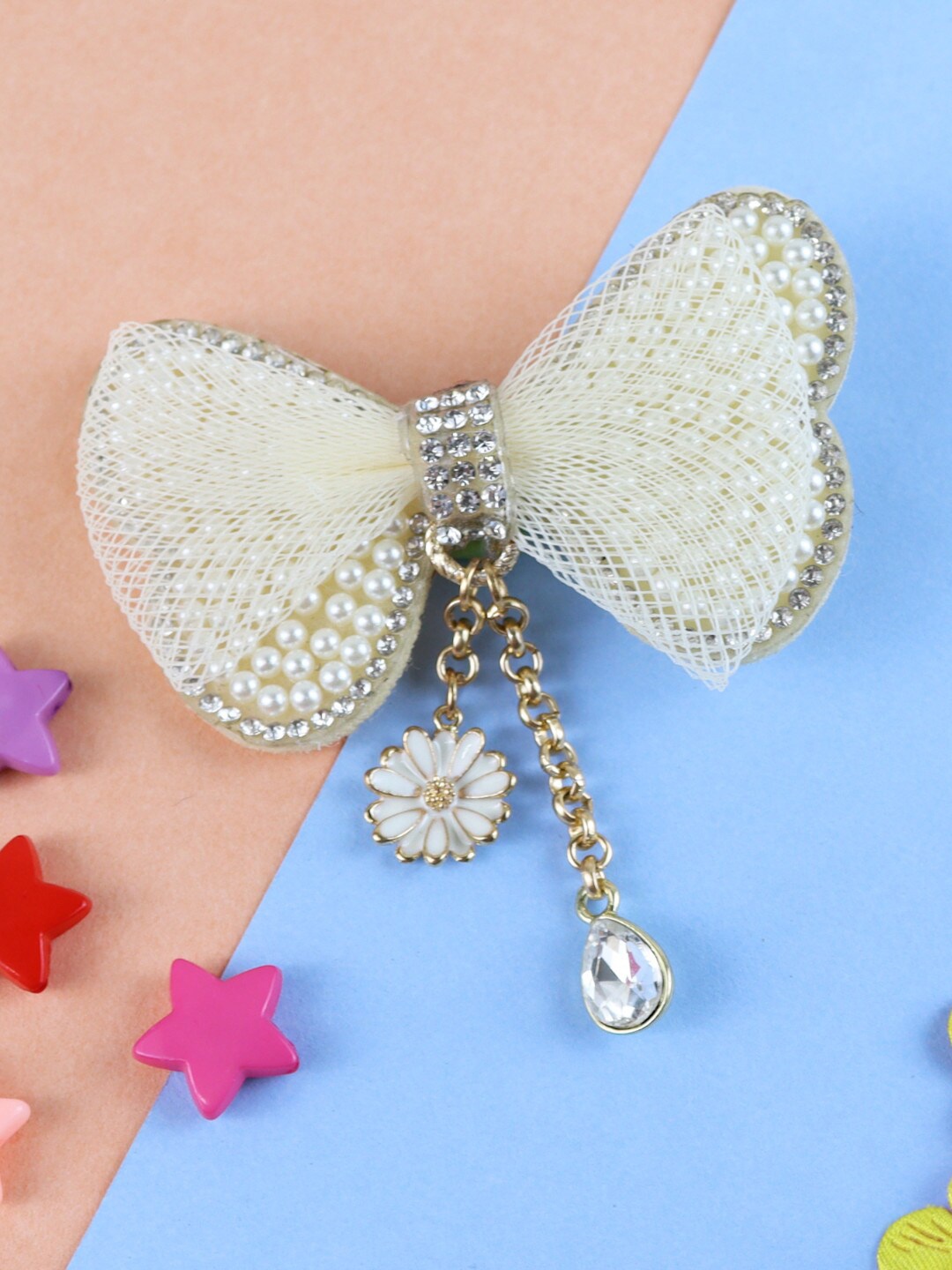 

asthetika Kids Girls White Embellished Hanging Hair Clip