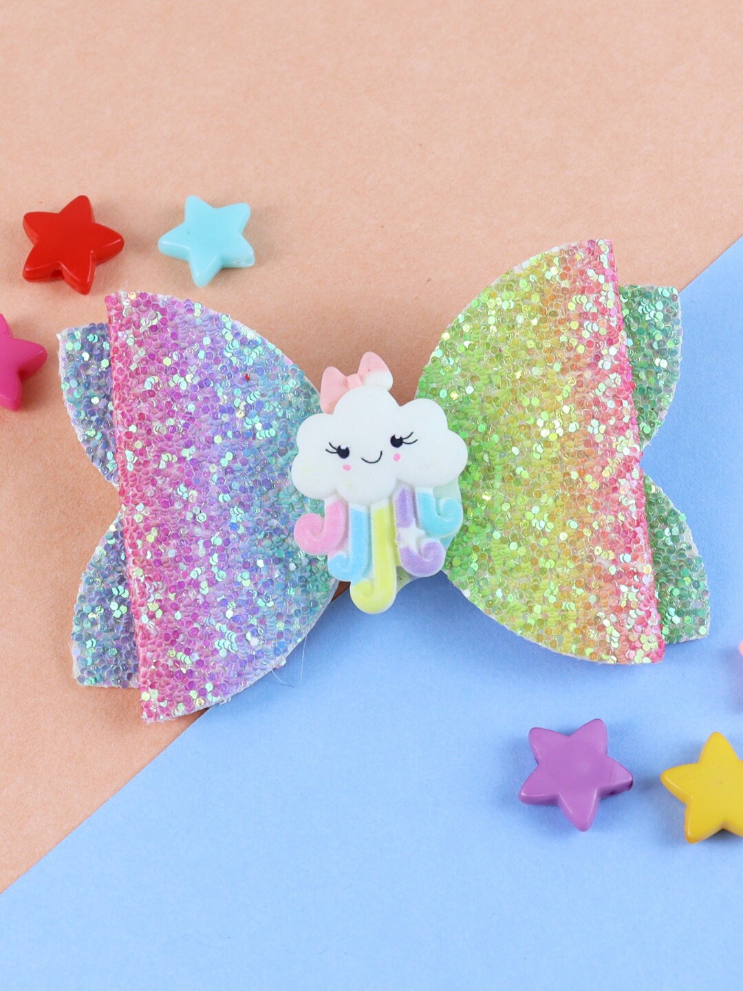 

Asthetika Kids Girls Pink & Yellow Smiling Cloud Glitter Hair Clip