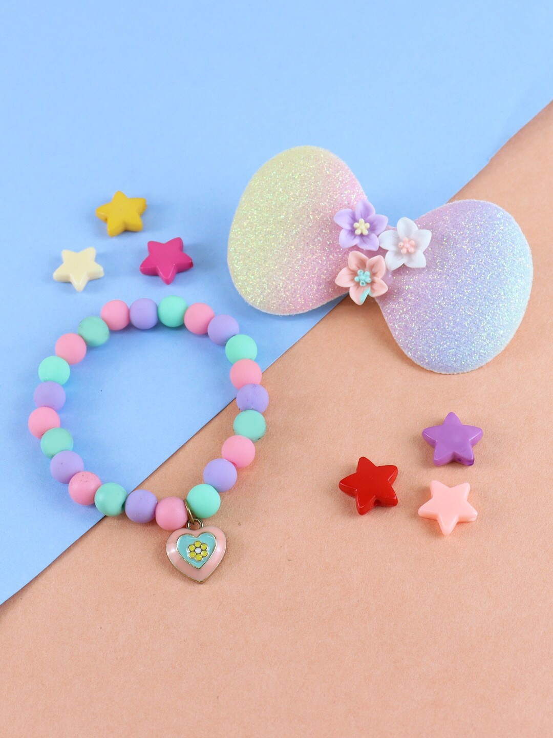 

Asthetika Kids Girls Pink & Purple Set of 2 Hair Clip And Bracelet Set
