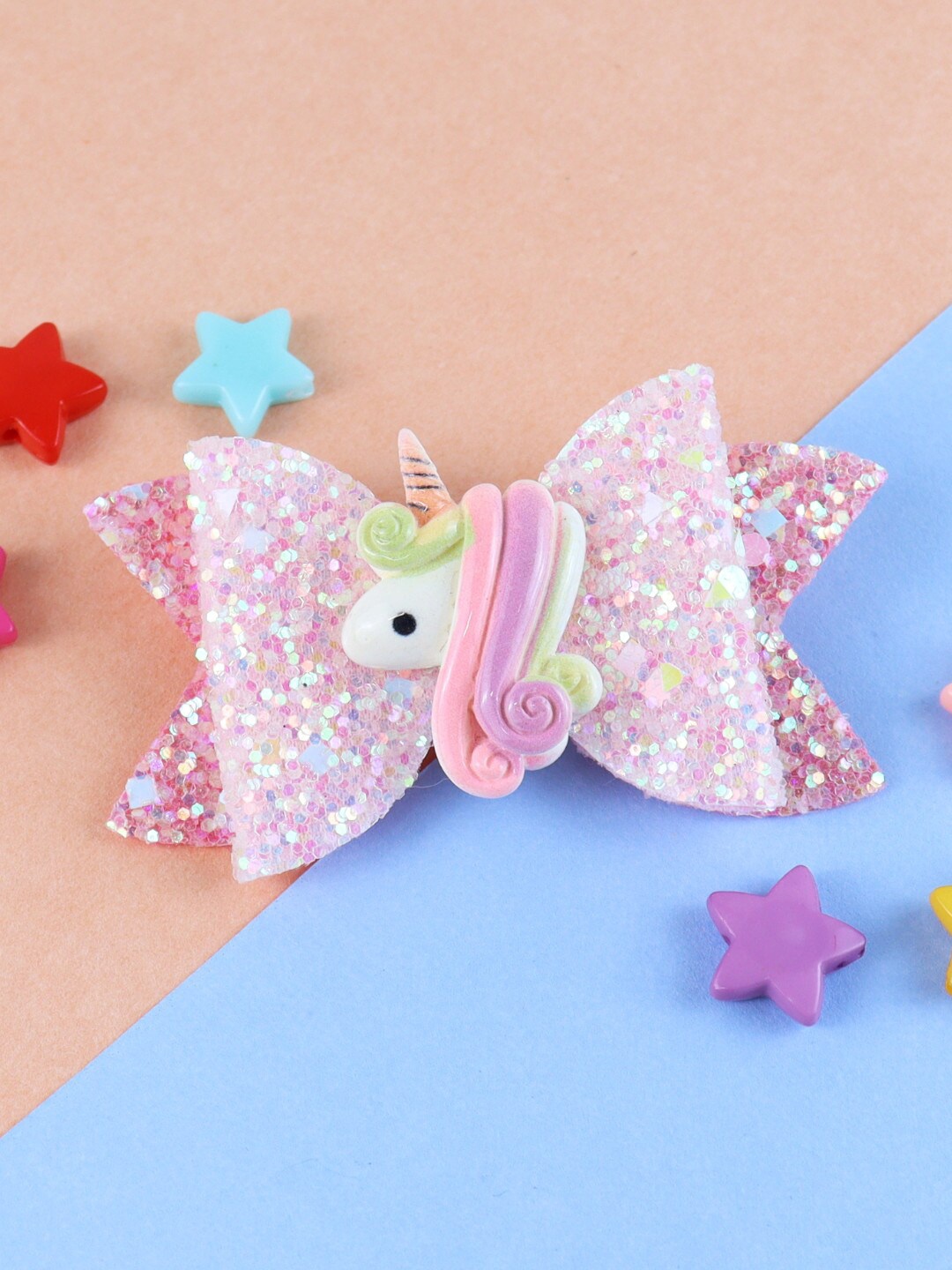 

Asthetika Kids Girls Pink & White Unicorn Glitter Bow Hair Clip