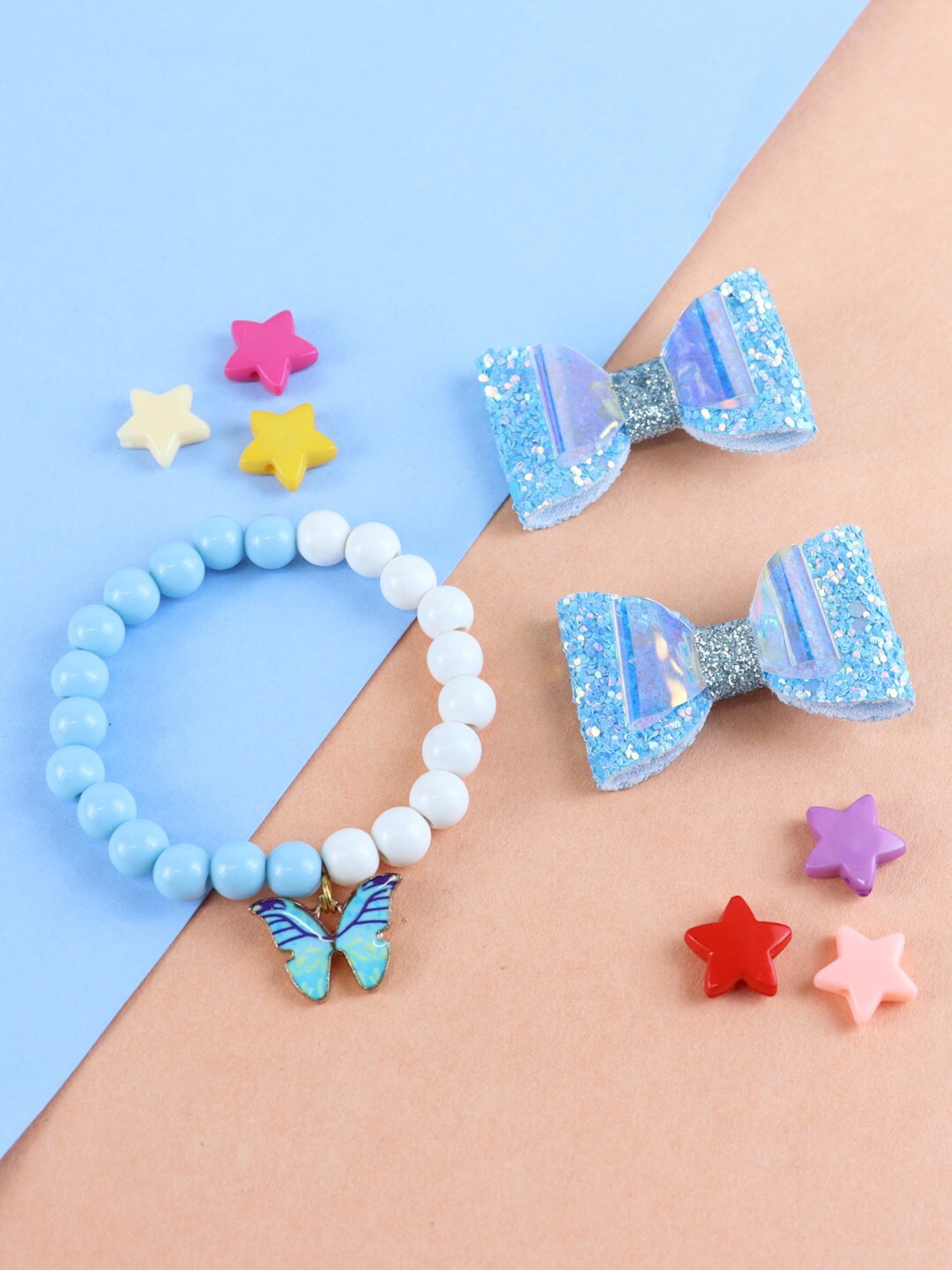 

Asthetika Kids Girls Blue & White Set of 2 Alligator Hair Clip And Butterfly Bracelet