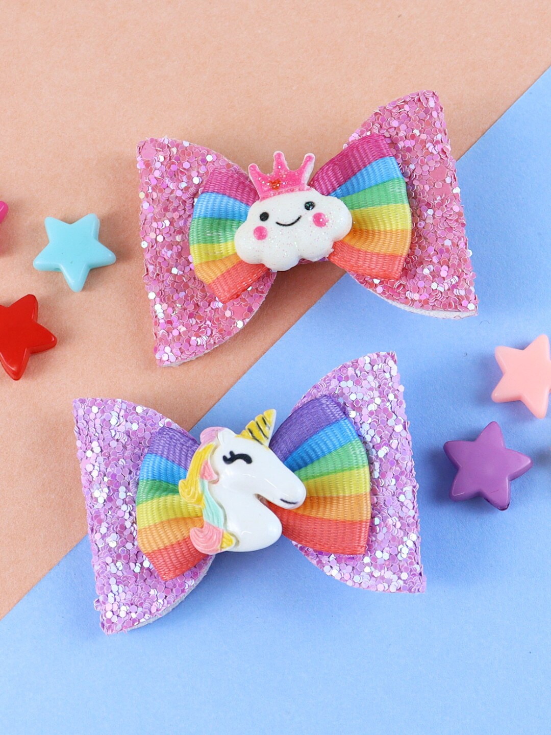 

Asthetika Kids Girls Pink & White Set of 2 Glitter Hair Clip And Bracelet Set