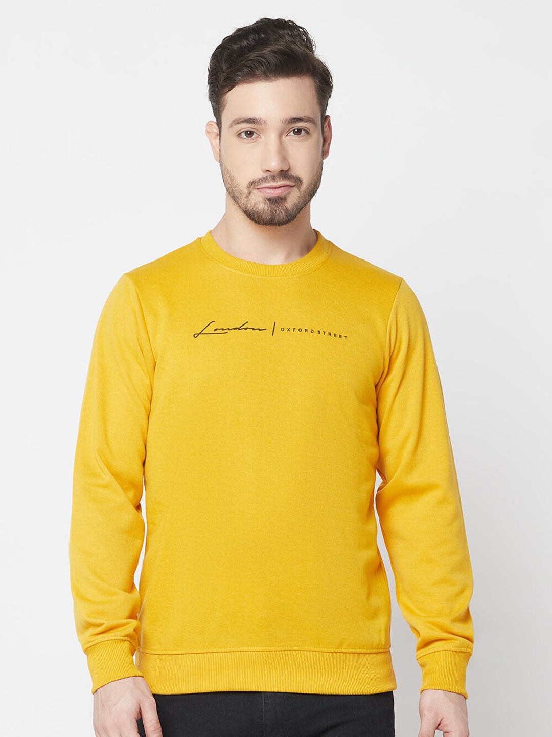 

ELEGANCE Men Solid Cotton Round Neck Sweatshirt, Yellow
