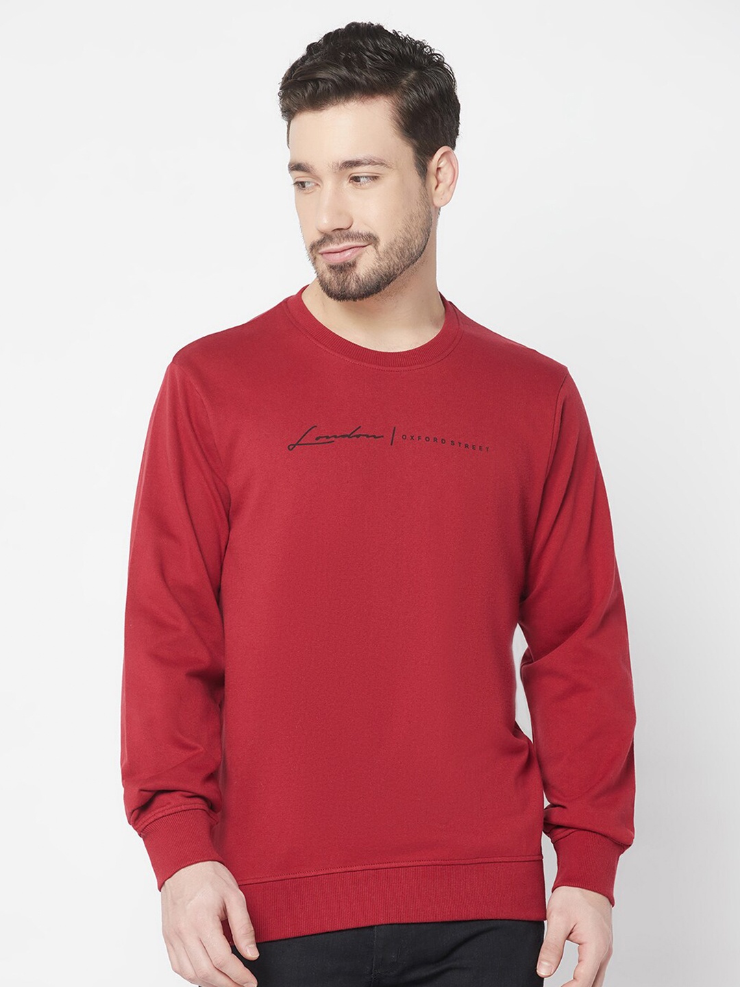 

ELEGANCE Men Solid Cotton Round Neck Sweatshirt, Maroon