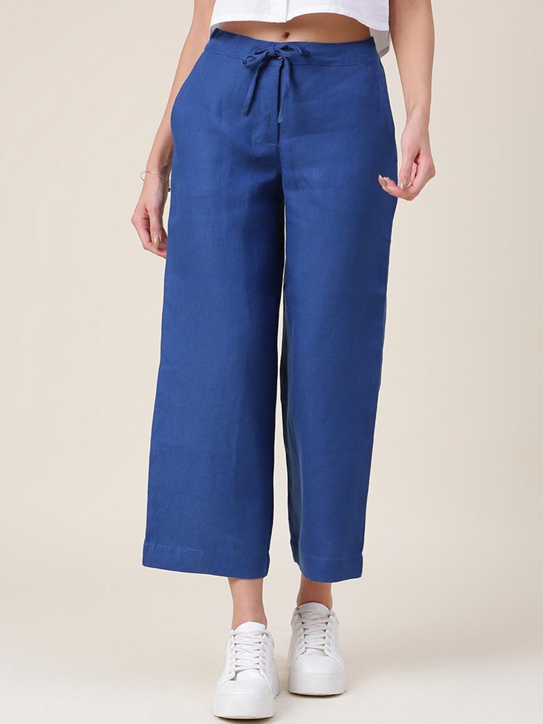 

Fabindia Women Blue Linen Comfort Trousers