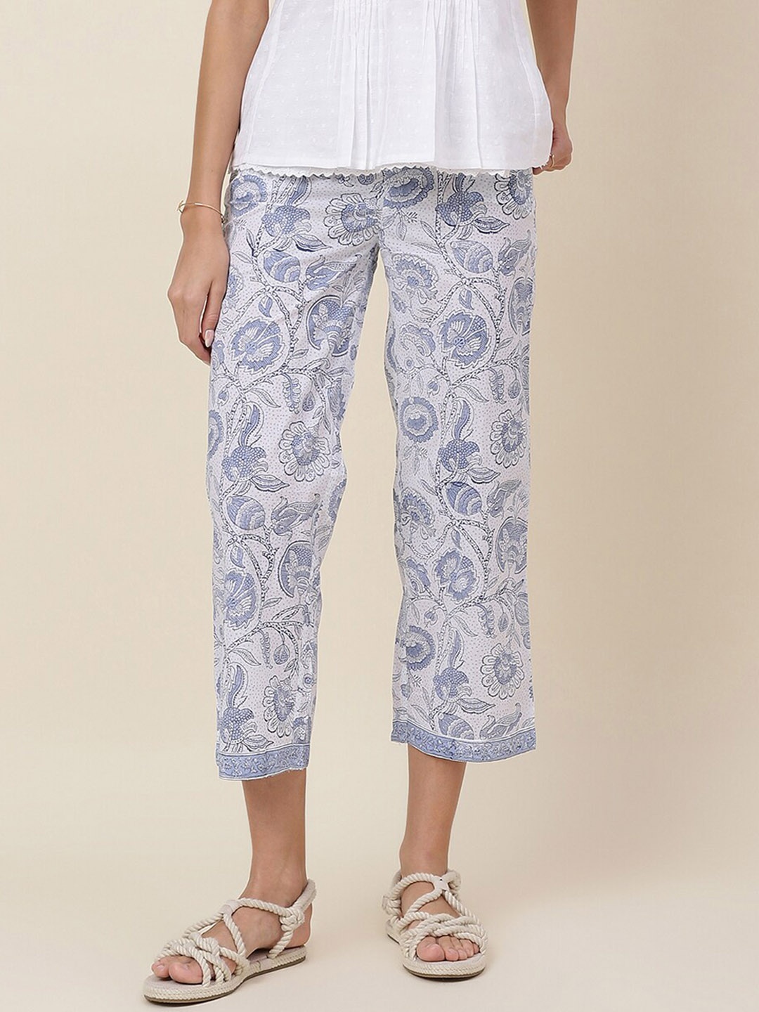 

Fabindia FabBasic Women Blue Ethnic Motifs Printed Cotton Comfort Trousers