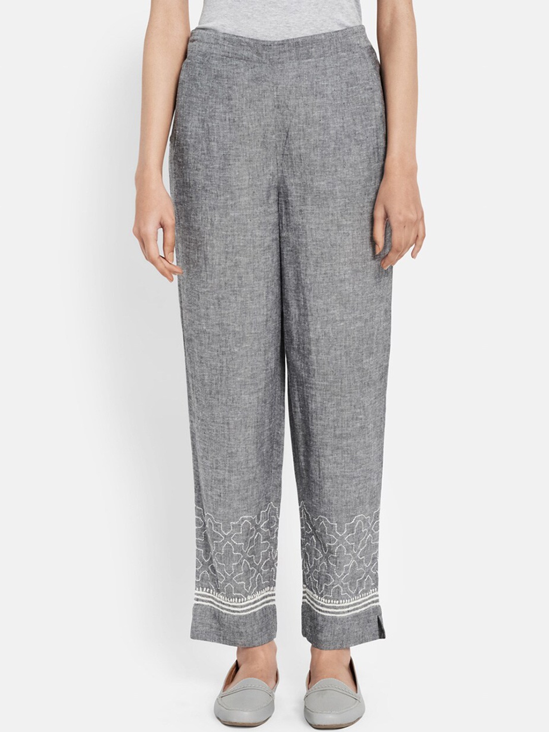 

Fabindia Women Grey Comfort Cotton Trousers