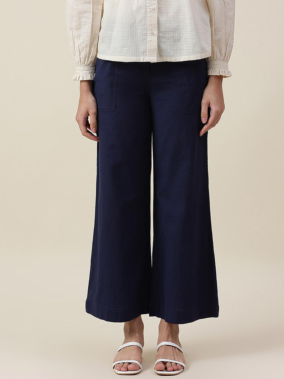 

Fabindia Women Navy Blue Slim Fit Cotton Trousers