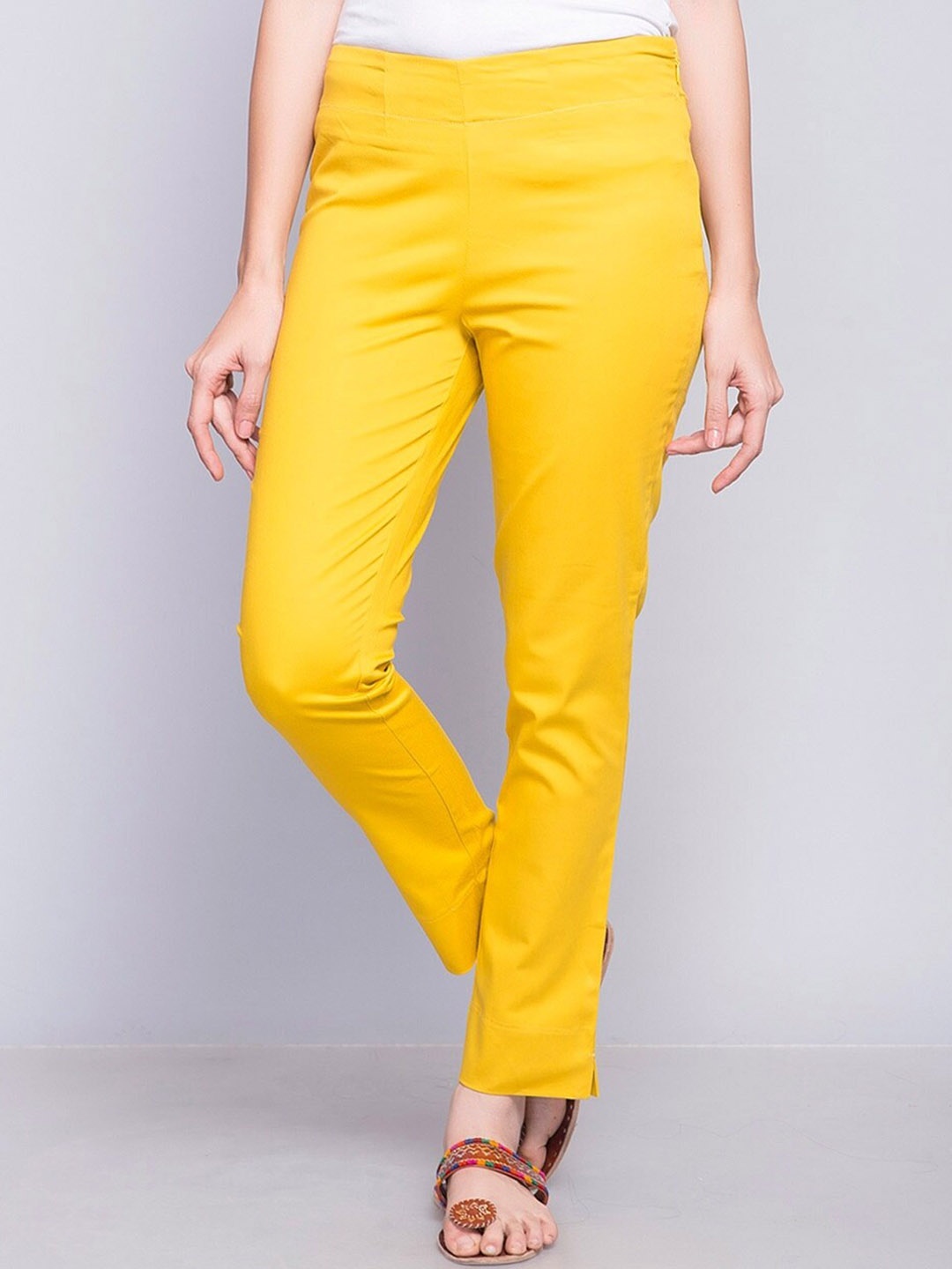 

Fabindia Women Cotton Slim Fit Trousers, Yellow
