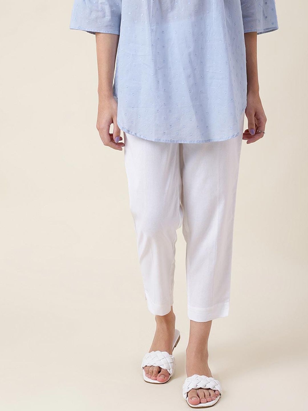 

Fabindia Women Cotton Slim Fit Trousers, White