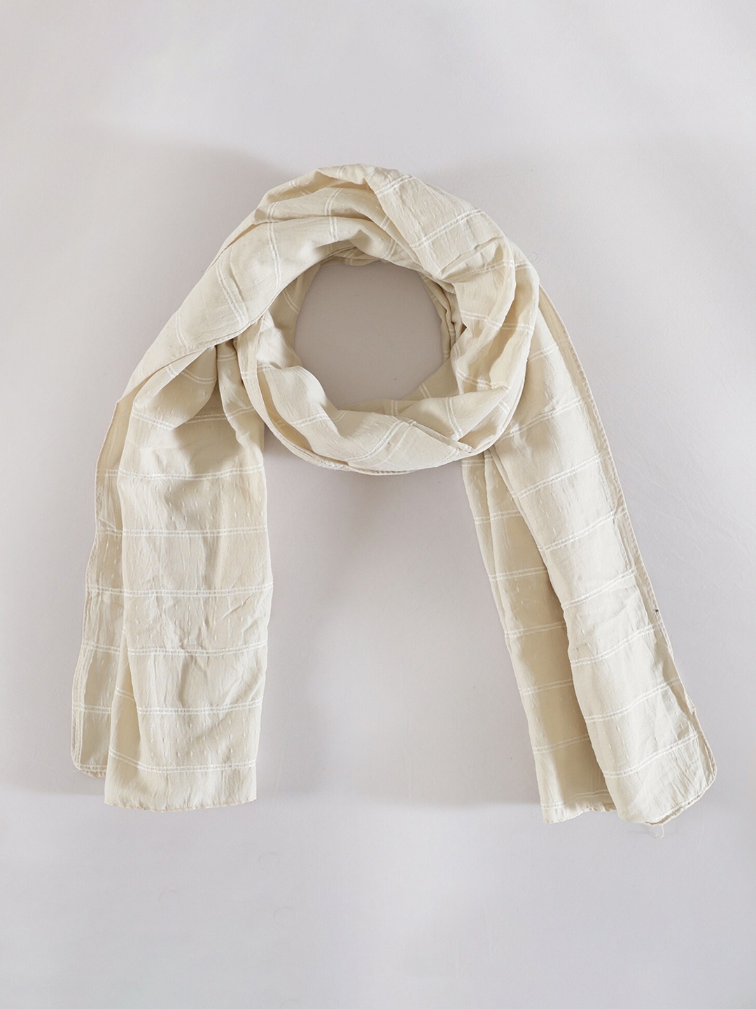 

HANDICRAFT PALACE Women Off White Striped Scarf