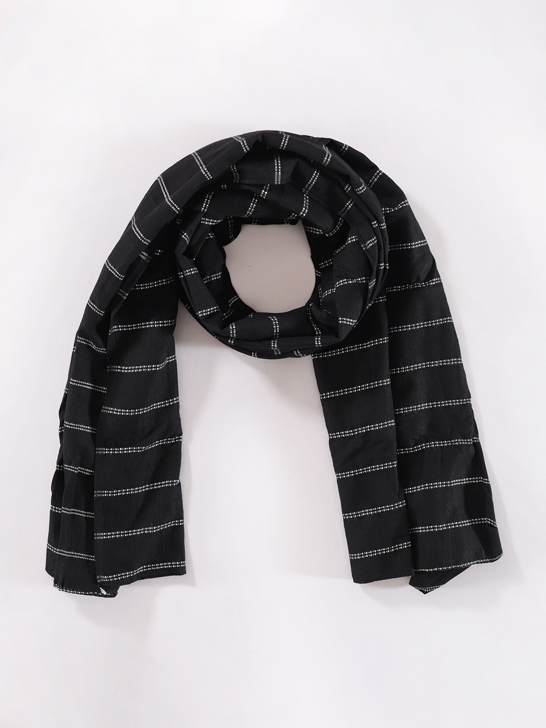 

HANDICRAFT PALACE Women Black & White Striped Cotton Scarf