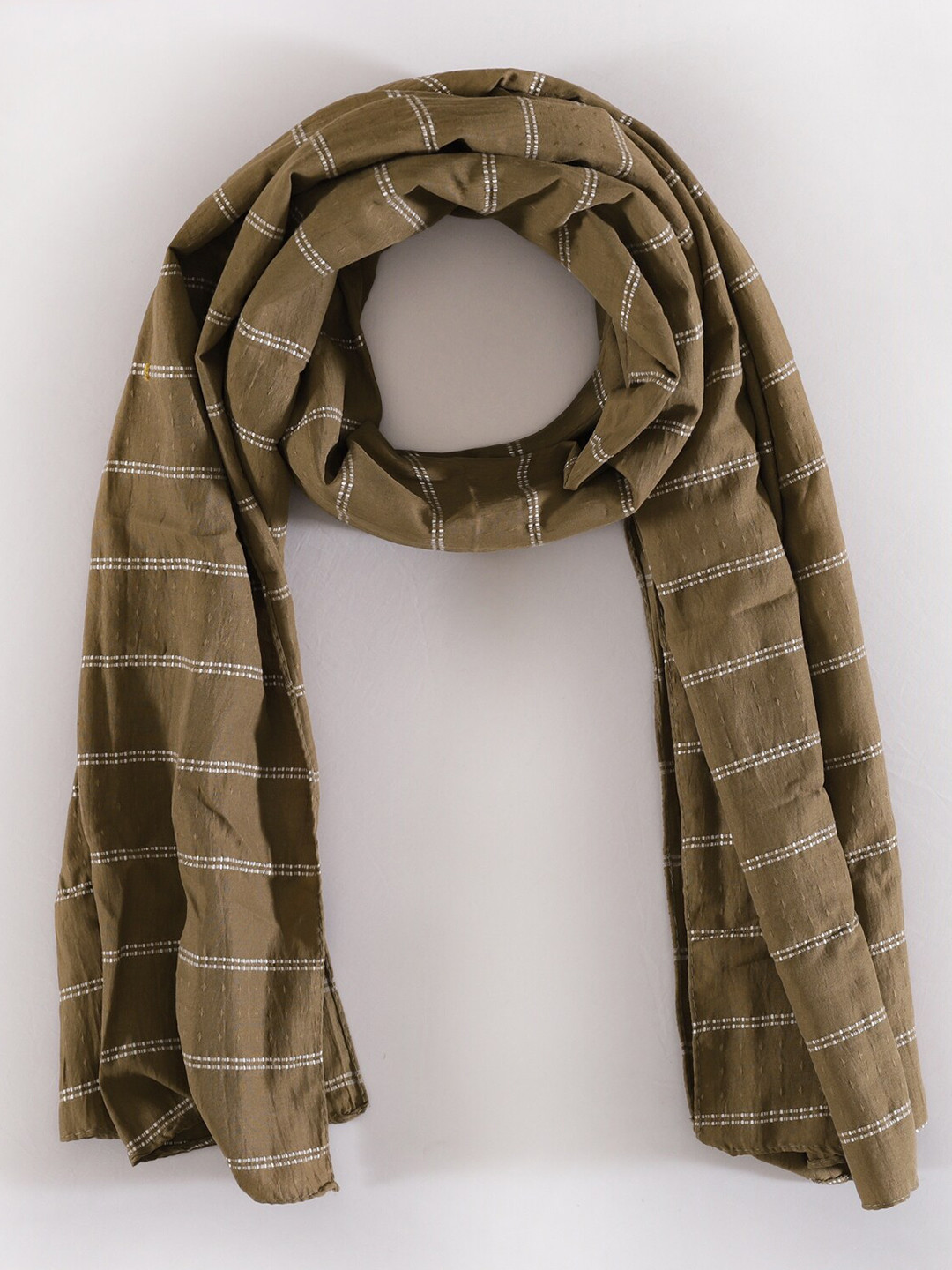 

HANDICRAFT PALACE Women Brown & White Striped Cotton Scarf