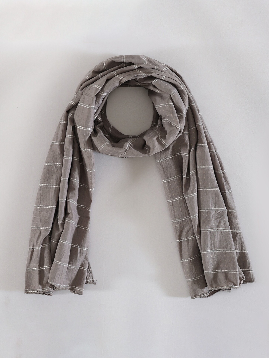 

HANDICRAFT PALACE Women Grey & White Striped Cotton Scarf