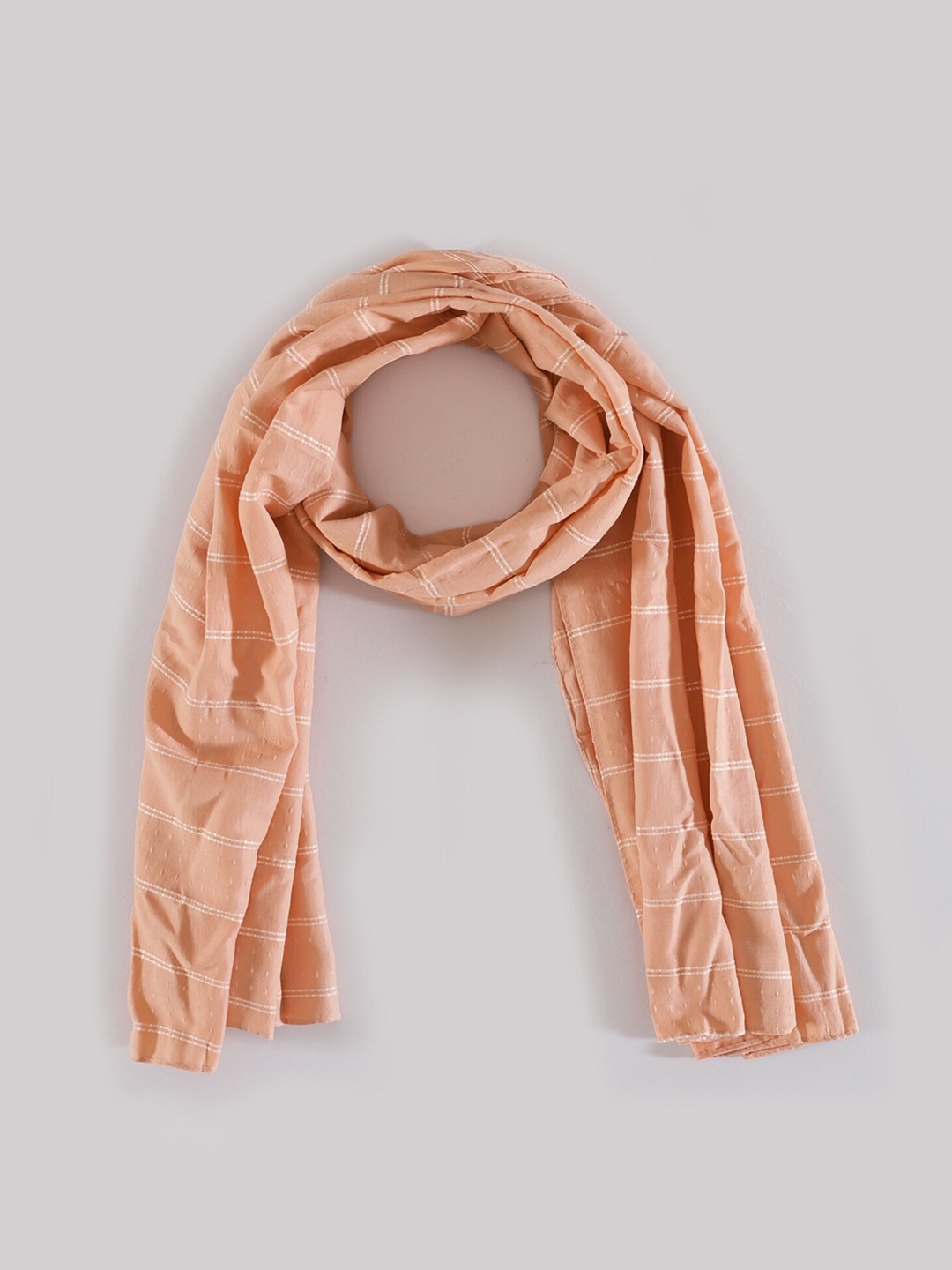 

HANDICRAFT PALACE Striped Cotton Scarf, Peach