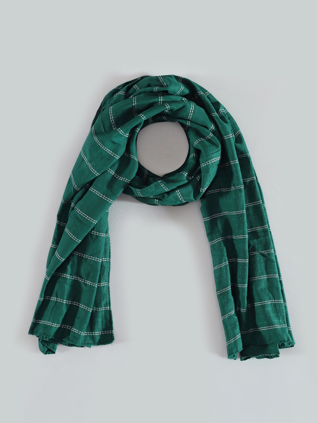 

HANDICRAFT PALACE Striped Cotton Scarf, Green