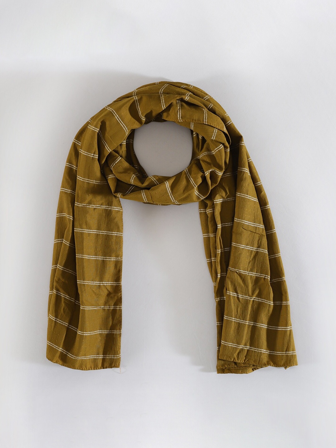 

HANDICRAFT PALACE Striped Cotton Scarf, Olive