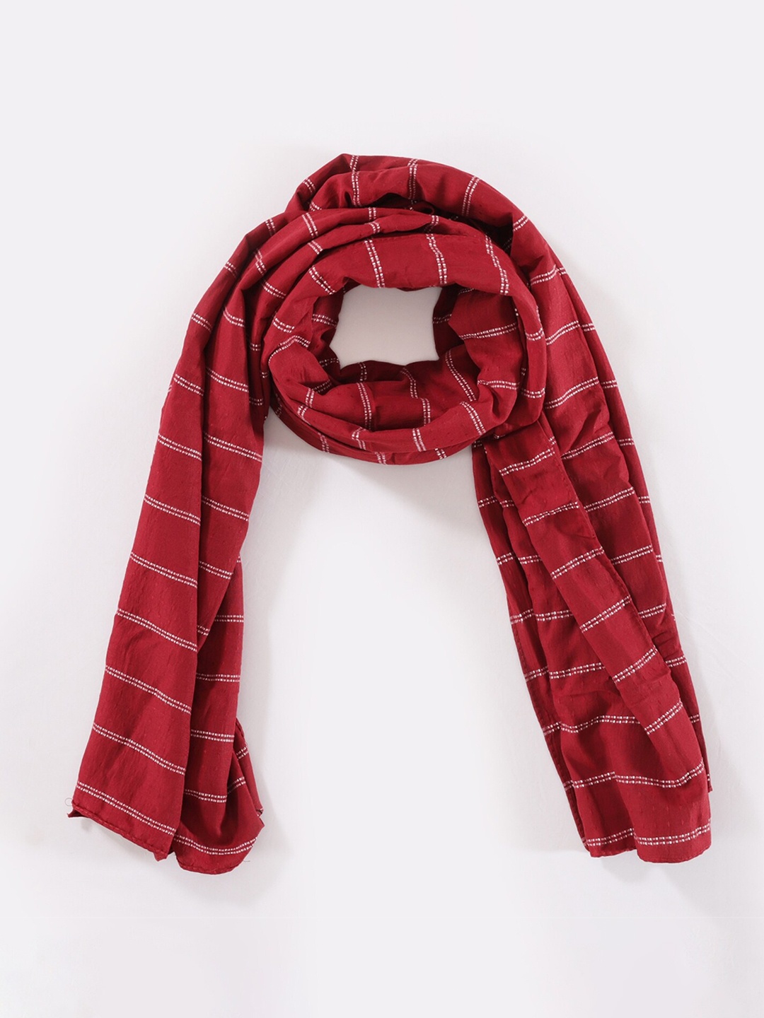 

HANDICRAFT PALACE Striped Cotton Scarf, Red