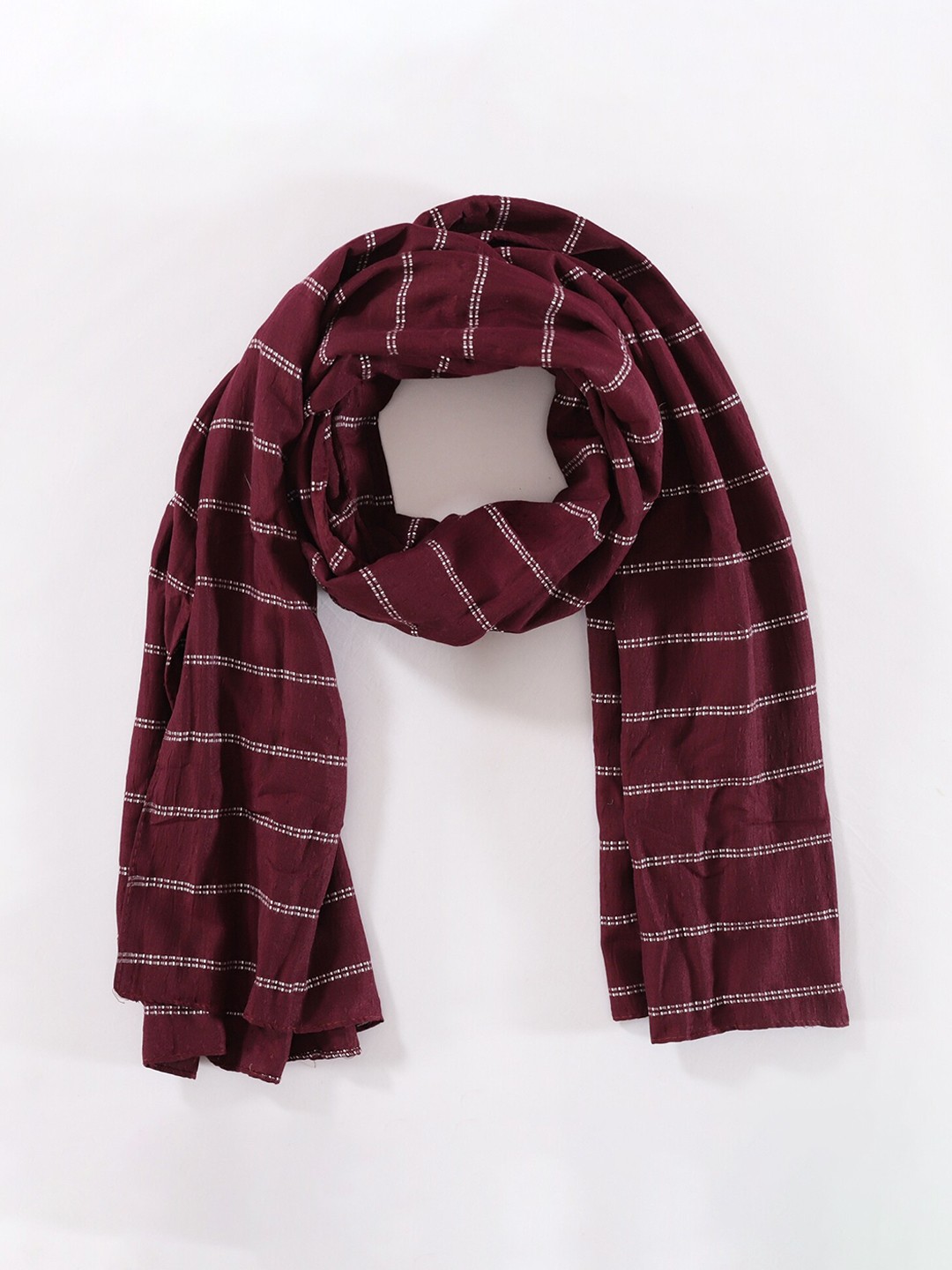 

HANDICRAFT PALACE Striped Cotton Scarf, Maroon